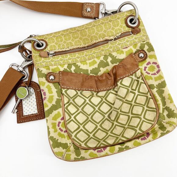 Fossil Green Canvas Weekender Crossbody Bag Leather Trim - Picture 5 of 6